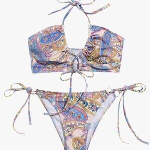PASTEL COLOR PRINT TIE UP BIKINI *** NEVER WORN***